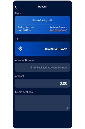 Verify the destination bank account along with the specified amount